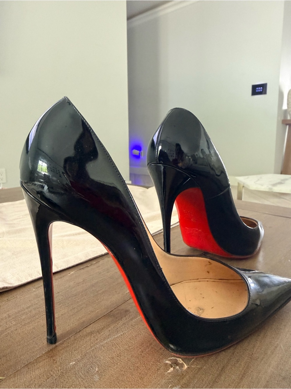 Christian Louboutin Black Patent Leather Pointed Stiletto Pumps with Red Soles